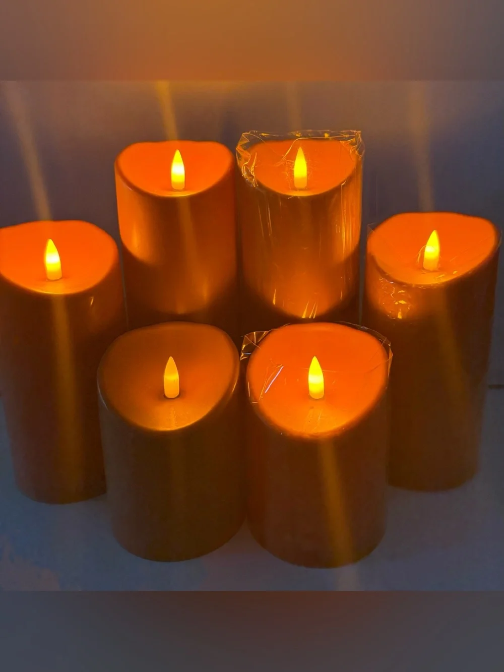 Candle Set Flickering 3  LED Pillars Different Heights in Orange